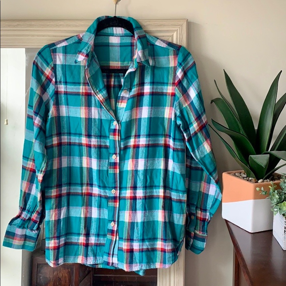 Teal plaid flannel buttondown shirt ✨
